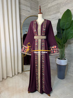 Luxury Plum Burgundy Embroidered Kaftan- Style H3226A