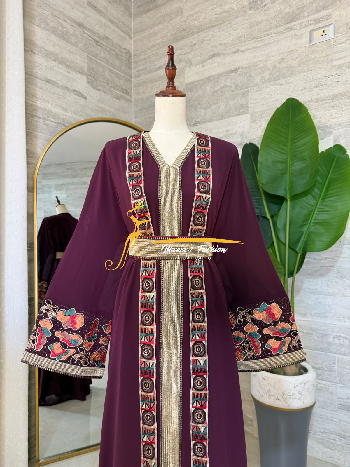 Luxury Plum Burgundy Embroidered Kaftan- Style H3226A