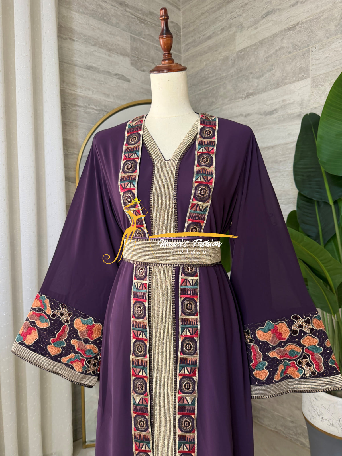 Luxury Deep Purple Embroidered Kaftan - Style H3226B