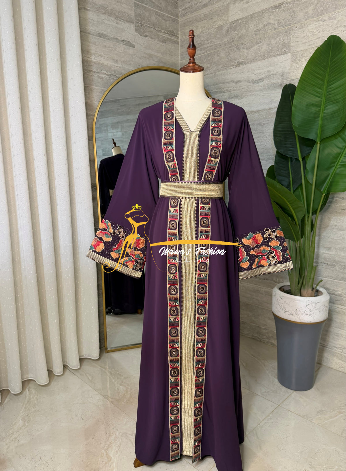 Luxury Deep Purple Embroidered Kaftan - Style H3226B