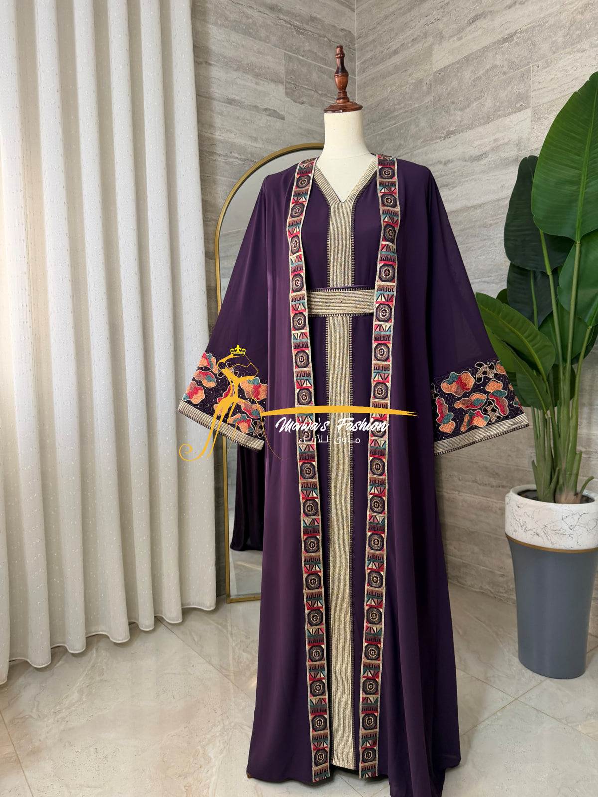 Luxury Deep Purple Embroidered Kaftan - Style H3226B