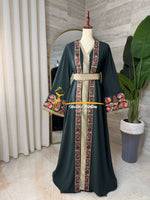 Luxury Dark Emerald Embroidered Kaftan - Style H3226C