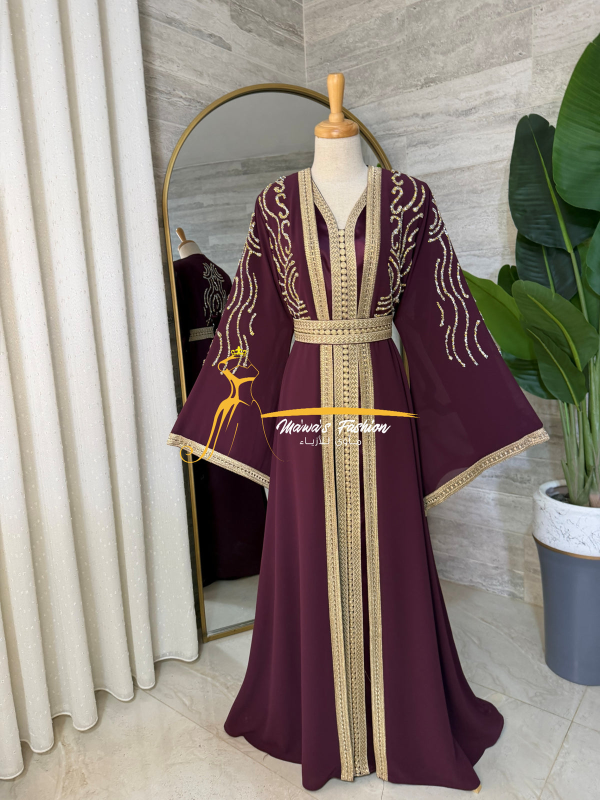 Luxury Plum Burgundy KaftanEmbroidery- Style H3426D
