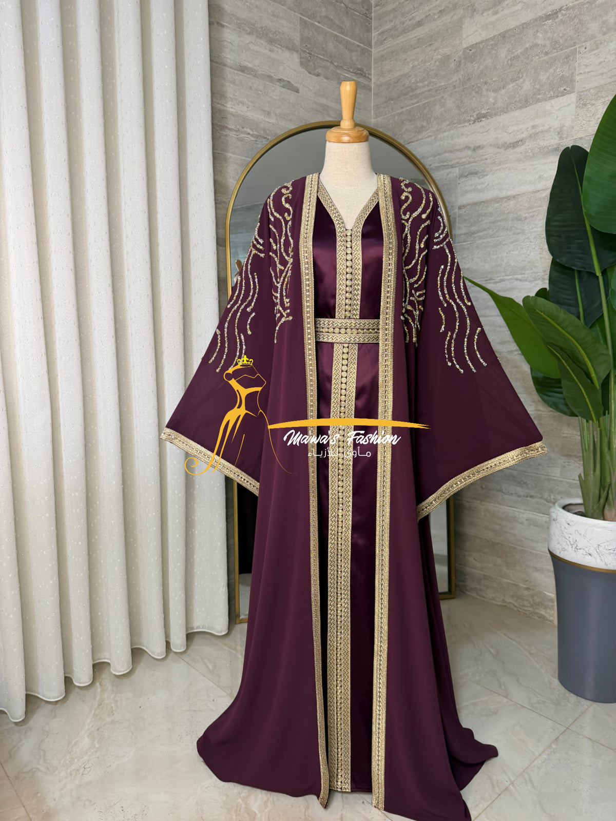 Luxury Plum Burgundy KaftanEmbroidery- Style H3426D