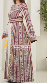 Luxury Off-White Heavy Embroidered Thobe with Beaded Manajel Belt - Style MG526B