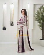 Luxury Beige Kaftan with Burgundy Embroidery- Style MO326 A