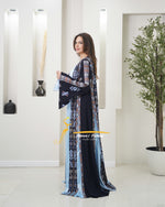 Luxury Navy Kaftan with Sky Blue Embroidery- Style MO326 B